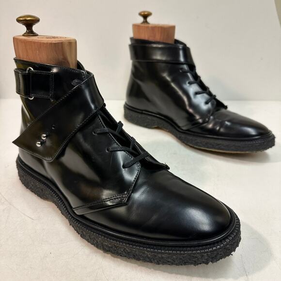 RARE Aideu Paris Richard Boots Polished Black Calf Crepe Sole EUC US 9 EU 42 main image 11
